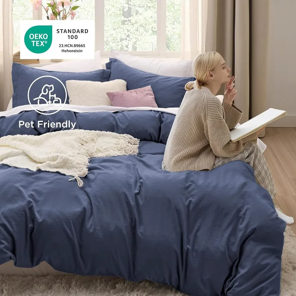 Bedsure Navy Blue Duvet Covers Queen Size Polyester Microfiber Duvet Cover